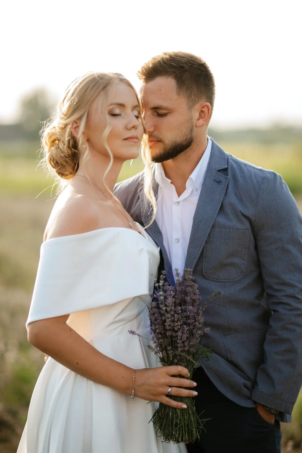 Bride And Groom On In The Lavender Field Warm