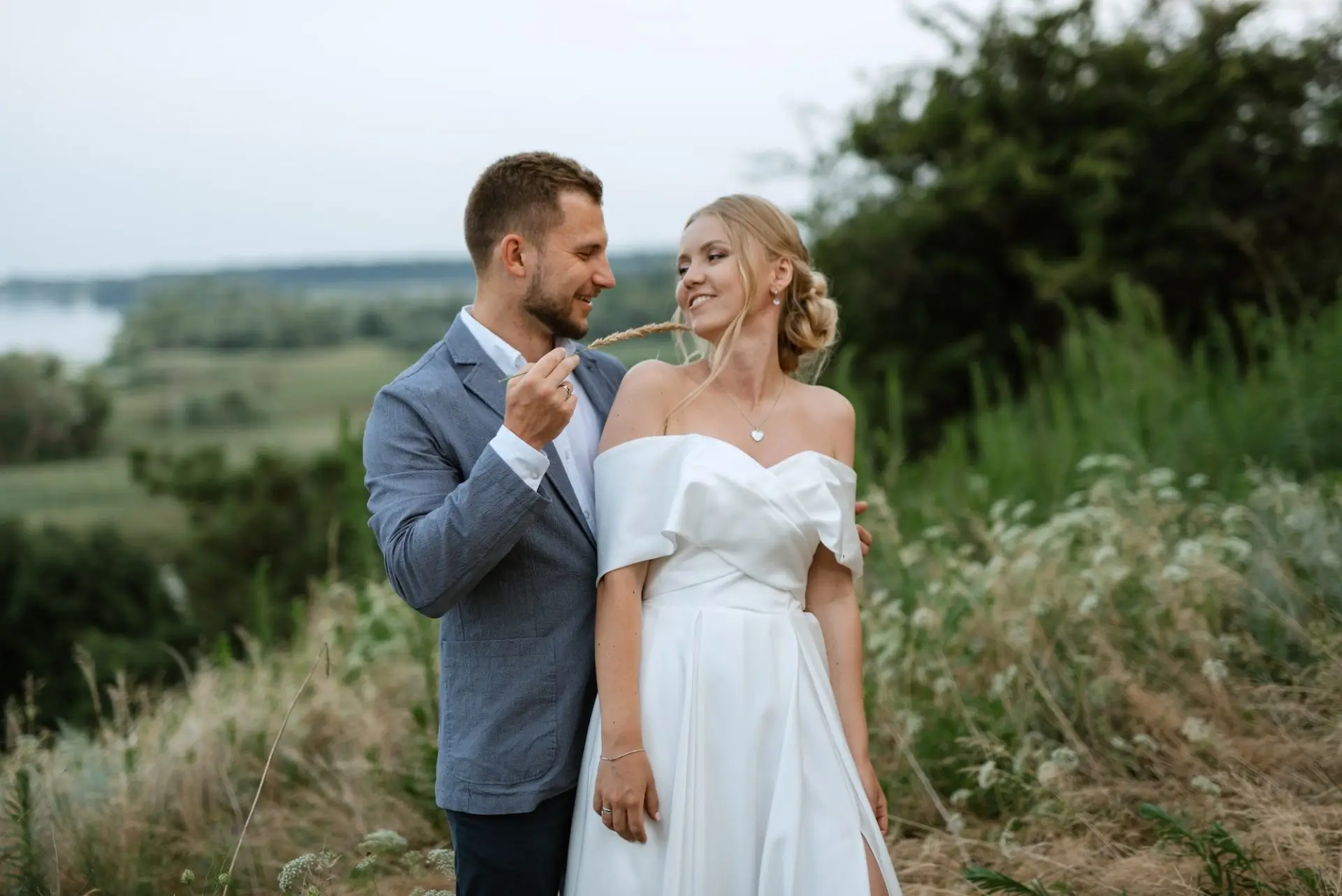 Bride And Groom On In The Woods Teasing